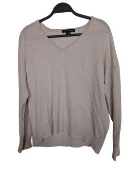 Skull Cashmere V-Neck Taupe Beige Tan Soft Comfy Quiet Luxury Sweater Size Large